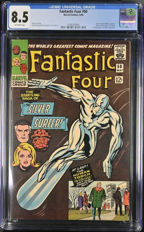 Fantastic Four #50 (Marvel Comics, 1966), CGC 8.5 graded comic book, Universal Blue label — front cover in its holder