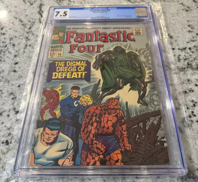 Fantastic Four #58 (Marvel Comics, 1967), CGC 7.5 graded comic book, Universal Blue label — front cover in its holder