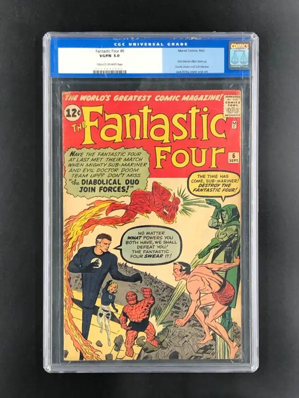 Fantastic Four #6 (Marvel Comics, 1962), CGC 5.0 graded comic book, Universal Blue label — front cover in its holder