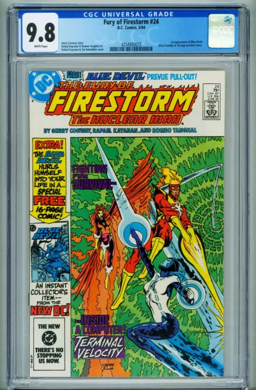 Firestorm #24 (DC Comics, 1984), CGC 9.8 graded comic book, Universal Blue label — front cover in its holder