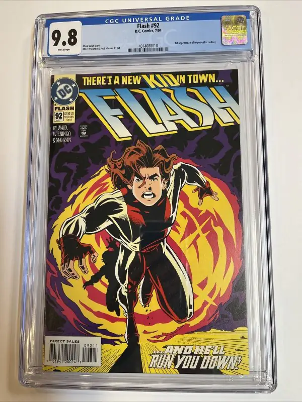 Flash #92 (DC Comics, 1994), CGC 9.8 graded comic book, Universal Blue label — front cover in its holder