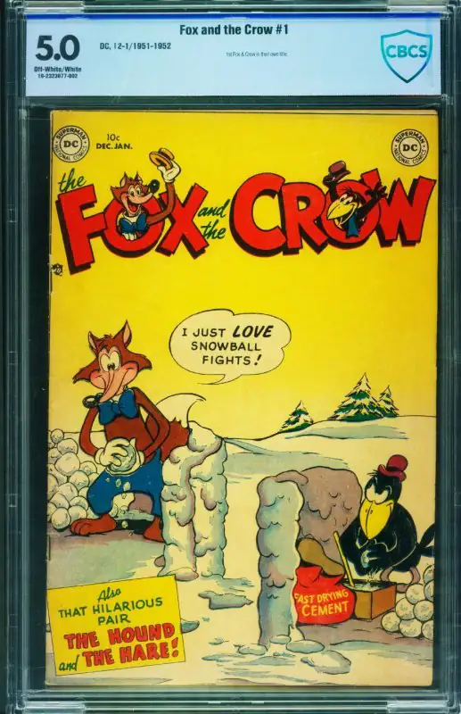 Fox and the Crow #1 (DC Comics, 1952), CGC 5.0 graded comic book, Universal Blue label — front cover in its holder