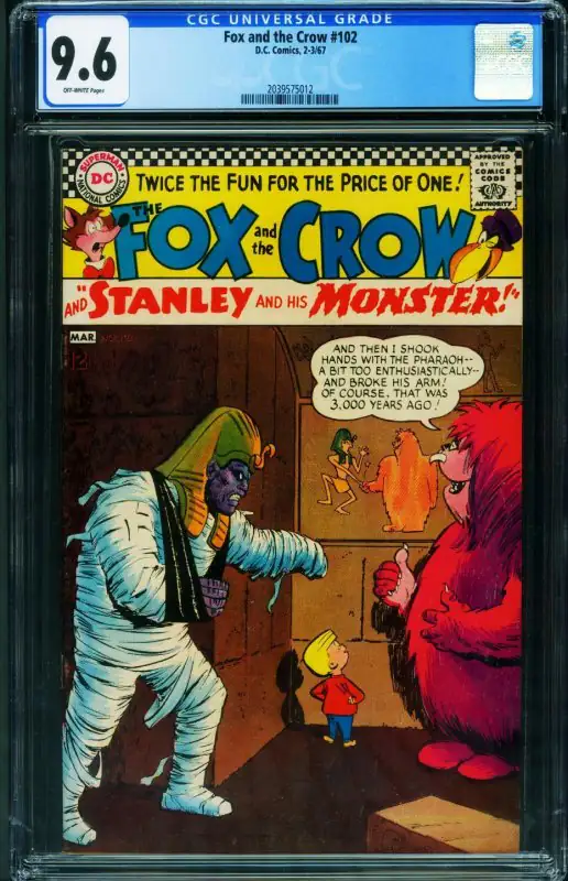 Fox and the Crow #102 (DC Comics, 1967), CGC 9.6 graded comic book, Universal Blue label — front cover in its holder