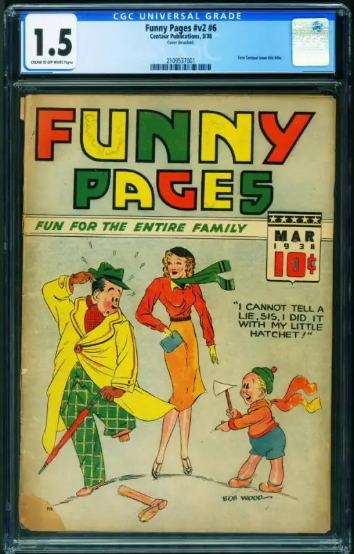 Funny Pages Vol. 2 #6 (Centaur Publications, 1938), CGC 1.5 graded comic book, Universal Blue label — front cover in its holder