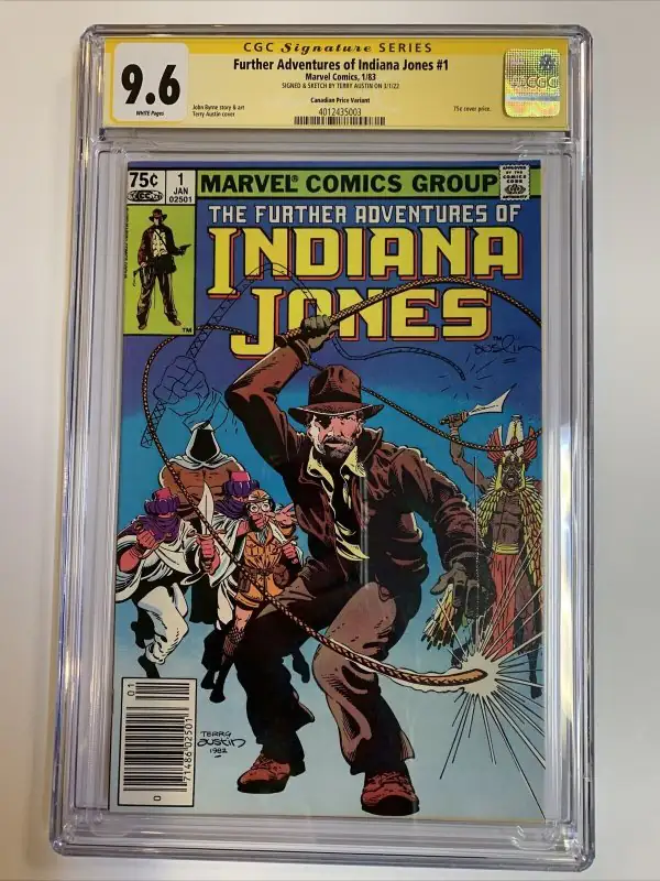 Further Adventures of Indiana Jones #1 (Marvel Comics, 1983), CGC 9.6 graded comic book, Signature Series label — front cover in its holder