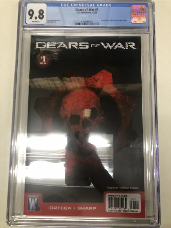 Gears of War #1 (DC Comics, 2008), CGC 9.8 graded comic book, Universal Blue label — front cover in its holder
