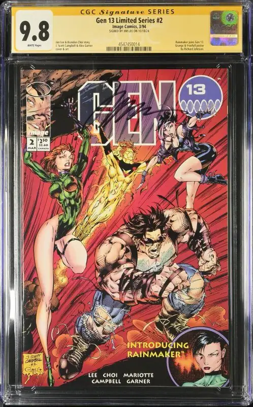 Gen 13 Limited Series #2 (Image Comics, 1994), CGC 9.8 graded comic book, Signature Series label — front cover in its holder