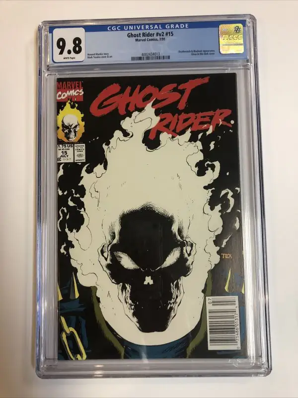 Ghost Rider #15 (Marvel Comics, 1991), CGC 9.8 graded comic book, Universal Blue label — front cover in its holder