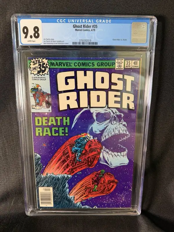 Ghost Rider #35 (Marvel Comics, 1979), CGC 9.8 graded comic book, Universal Blue label — front cover in its holder