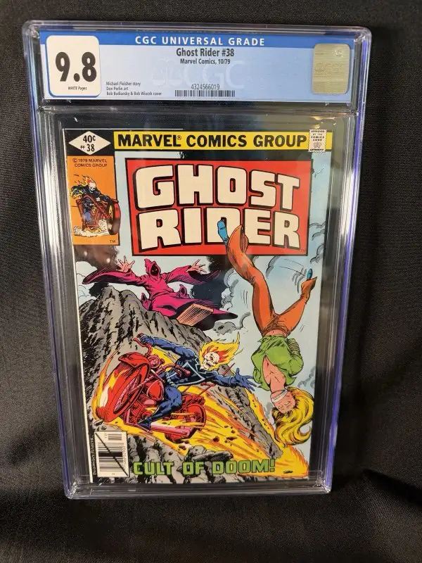 Ghost Rider #38 (Marvel Comics, 1979), CGC 9.8 graded comic book, Universal Blue label — front cover in its holder