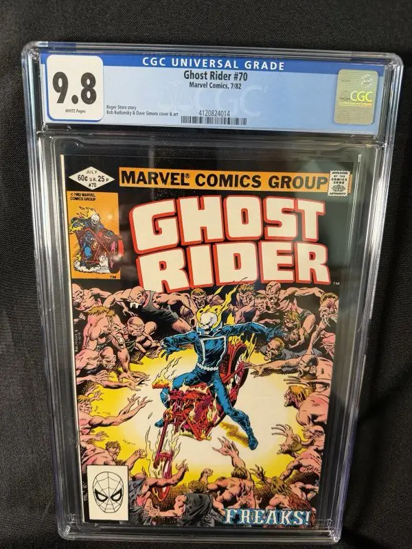 Ghost Rider #70 (Marvel Comics, 1982), CGC 9.8 graded comic book, Universal Blue label — front cover in its holder