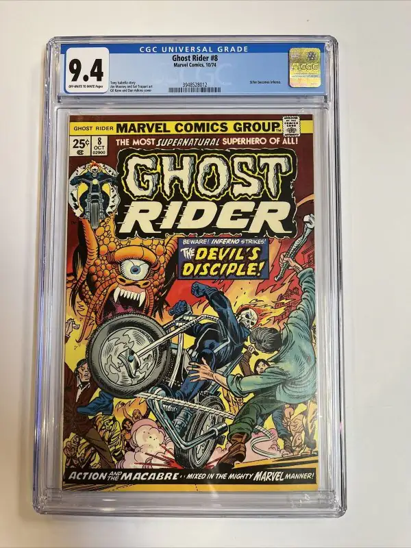 Ghost Rider #8 (Marvel Comics, 1974), CGC 9.4 graded comic book, Universal Blue label — front cover in its holder