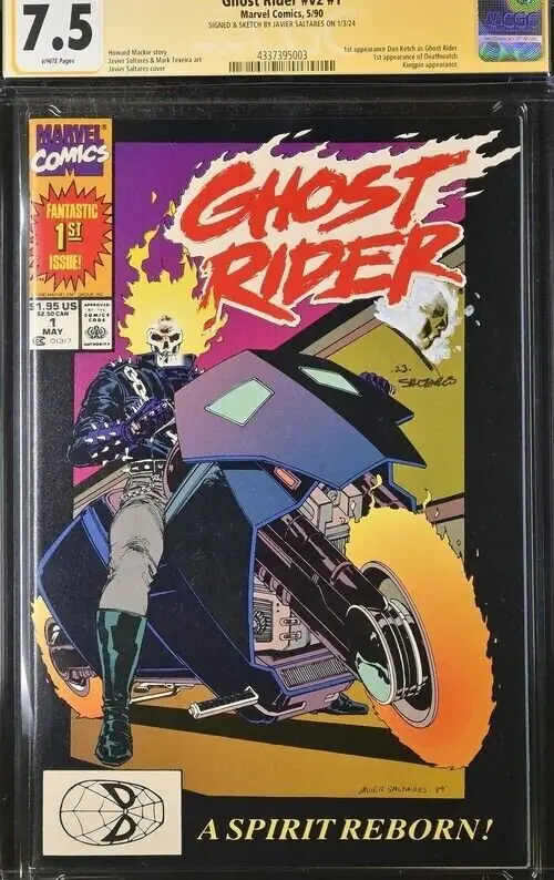 Ghost Rider V2 #1 (Marvel Comics, 1990), CGC 7.5 graded comic book, Signature Series label — front cover in its holder