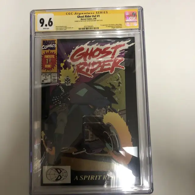 Ghost Rider V2 #1 (Marvel Comics, 1990), CGC 9.6 graded comic book, Signature Series label — front cover in its holder