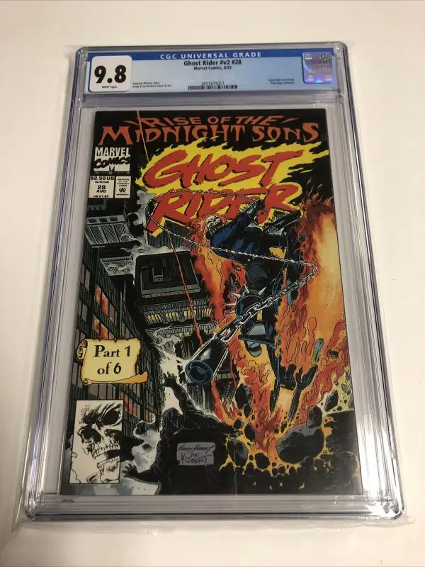 Ghost Rider #v2 #28 (Marvel Comics, 1992), CGC 9.8 graded comic book, Universal Blue label — front cover in its holder