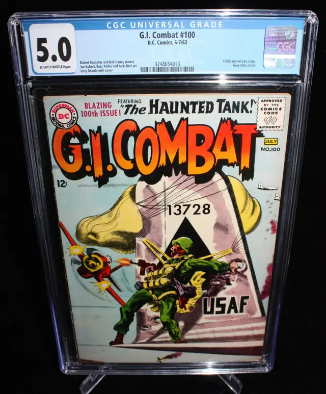 G.I. Combat #100 (DC Comics, 1963), CGC 5.0 graded comic book, Universal Blue label — front cover in its holder