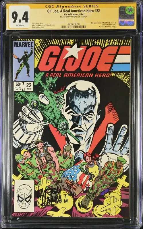 G.I. Joe #22 (Marvel Comics, 1984), CGC 9.4 graded comic book, Signature Series label — front cover in its holder