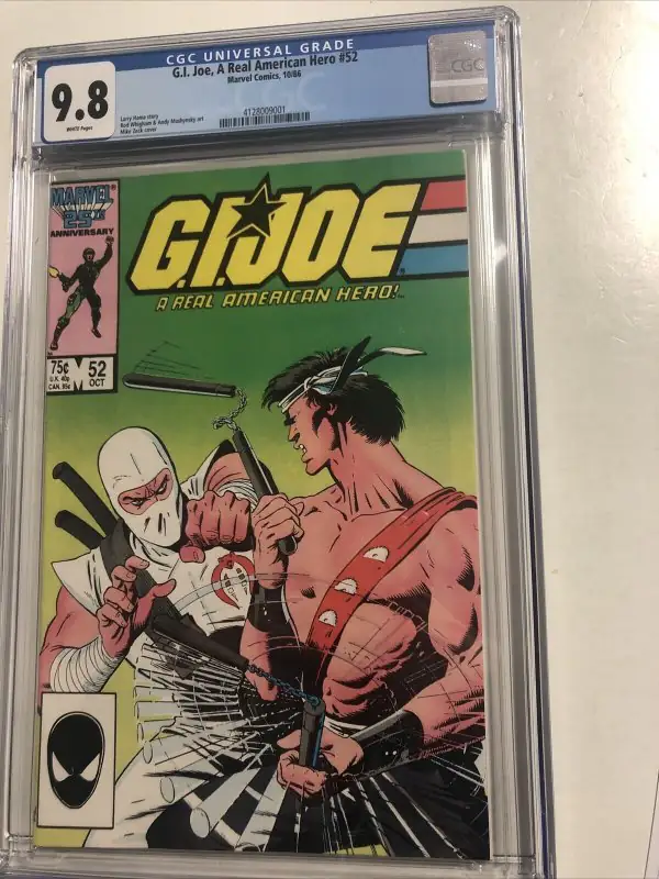 G.I. Joe, a Real American Hero #52 (Marvel Comics, 1986), CGC 9.8 graded comic book, Universal Blue label — front cover in its holder