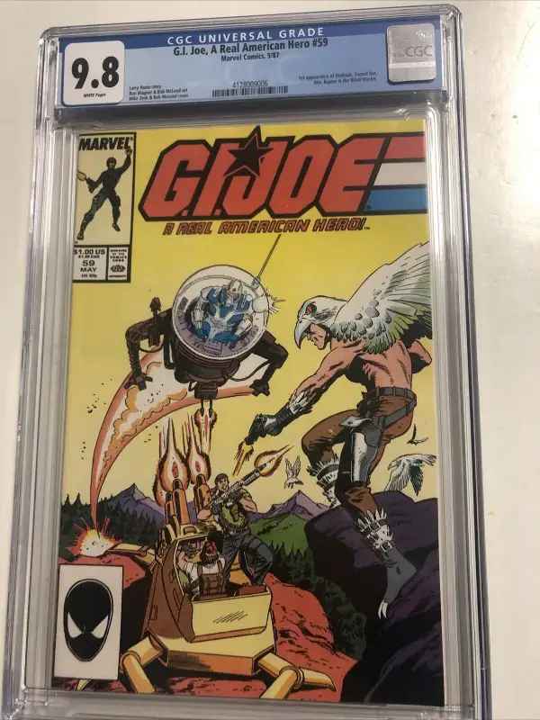 G.I. Joe, a Real American Hero #59 (Marvel Comics, 1987), CGC 9.8 graded comic book, Universal Blue label — front cover in its holder