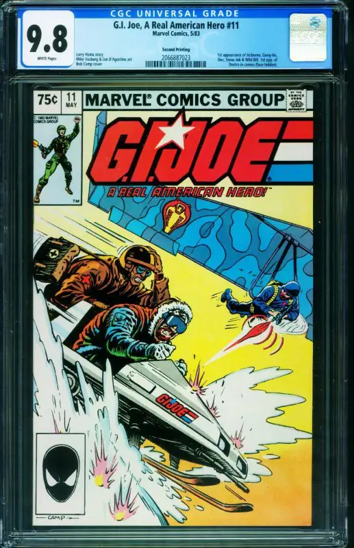 G.I. Joe, a Real American Hero-Second Print #11 (Marvel Comics, 1983), CGC 9.8 graded comic book, Universal Blue label — front cover in its holder