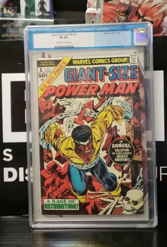 Giant-Size Power Man #1 (Marvel Comics, 1975), CGC 8.0 graded comic book, Universal Blue label — front cover in its holder