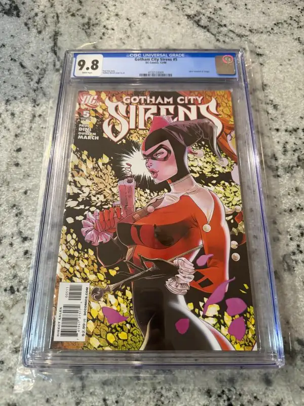 Gotham City Sirens #5 (DC Comics, 2009), CGC 9.8 graded comic book, Universal Blue label — front cover in its holder