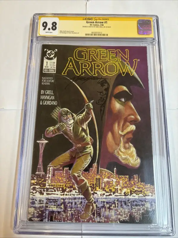 Green Arrow #1 (DC Comics, 1988), CGC 9.8 graded comic book, Signature Series label — front cover in its holder