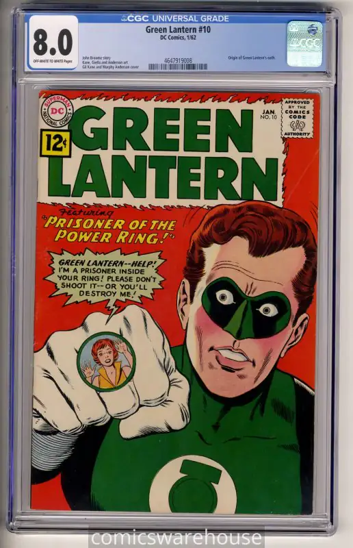 Green Lantern #10 (DC Comics, 1962), CGC 8.0 graded comic book, Universal Blue label — front cover in its holder