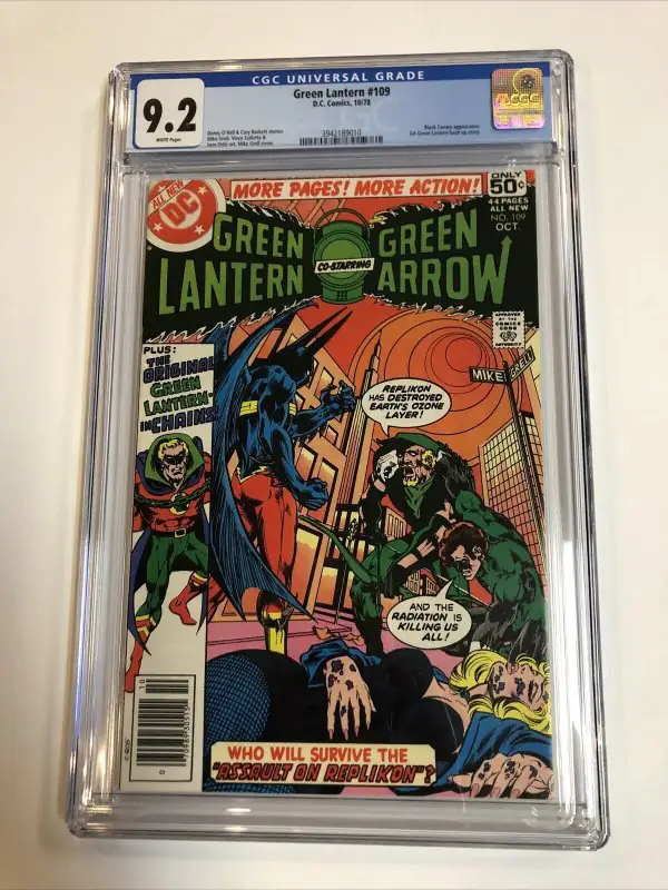 Green Lantern #109 (DC Comics, 1978), CGC 9.2 graded comic book, Universal Blue label — front cover in its holder