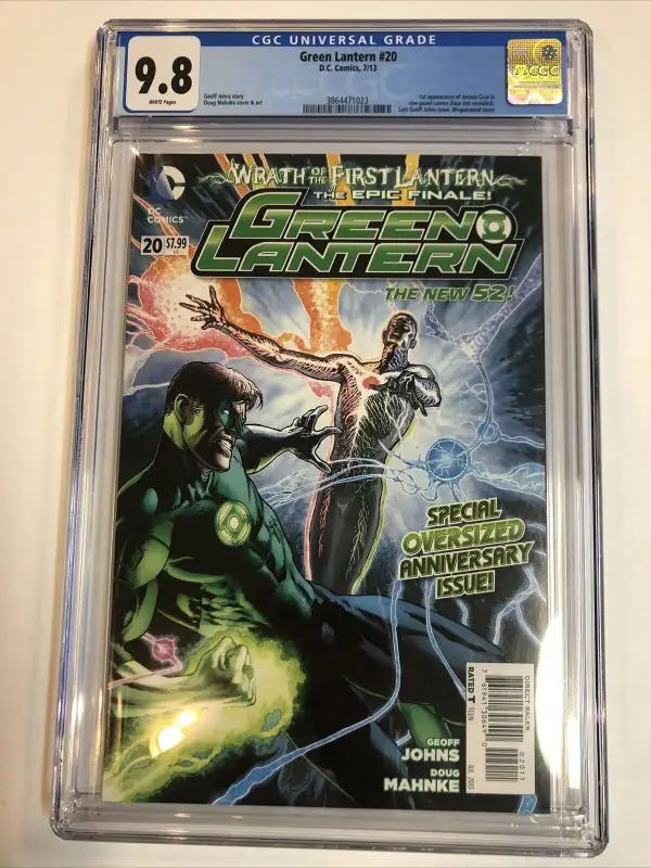 Green Lantern #20 (DC Comics, 2013), CGC 9.8 graded comic book, Universal Blue label — front cover in its holder