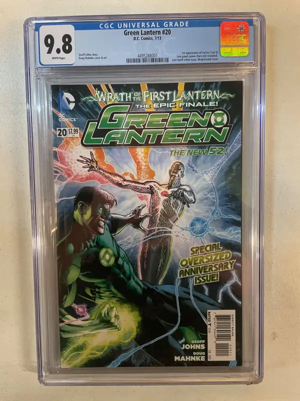 Green Lantern #20 (DC Comics, 2013), CGC 9.8 graded comic book, Universal Blue label — front cover in its holder