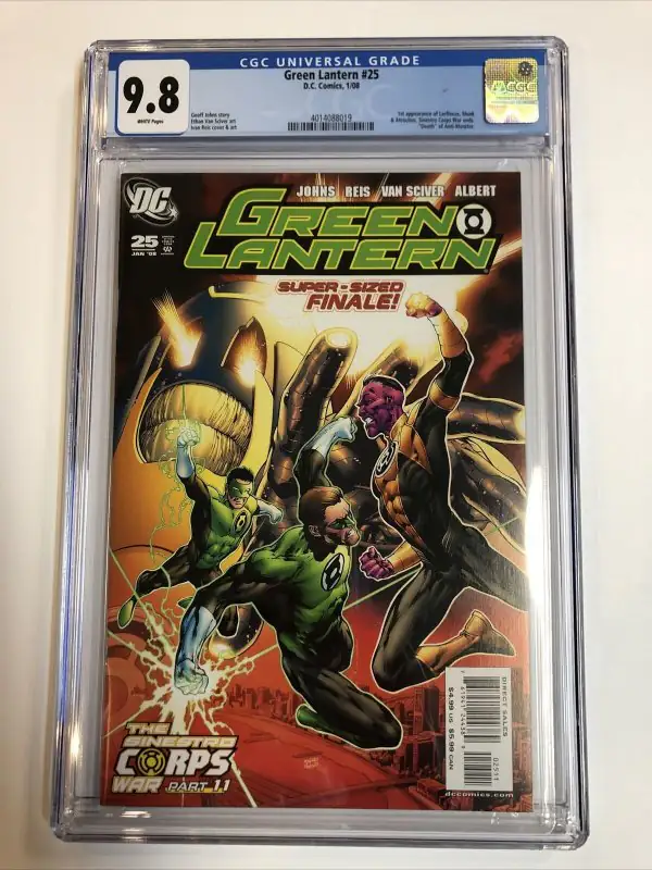 Green Lantern #25 (DC Comics, 2008), CGC 9.8 graded comic book, Universal Blue label — front cover in its holder