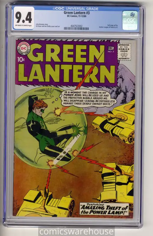 Green Lantern #3 (DC Comics, 1960), CGC 9.4 graded comic book, Universal Blue label — front cover in its holder