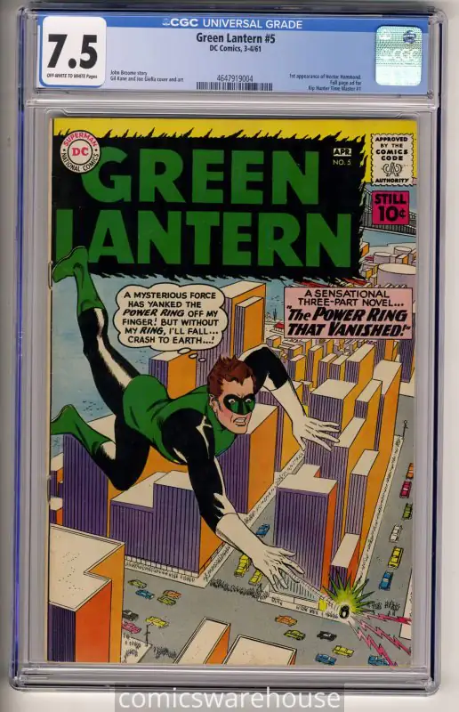 Green Lantern #5 (DC Comics, 1961), CGC 7.5 graded comic book, Universal Blue label — front cover in its holder