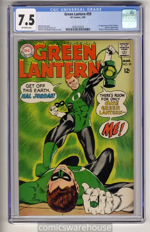 Green Lantern #59 (DC Comics, 1968), CGC 7.5 graded comic book, Universal Blue label — front cover in its holder