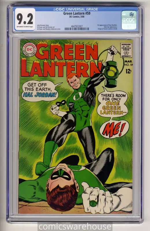 Green Lantern #59 (DC Comics, 1968), CGC 9.2 graded comic book, Universal Blue label — front cover in its holder