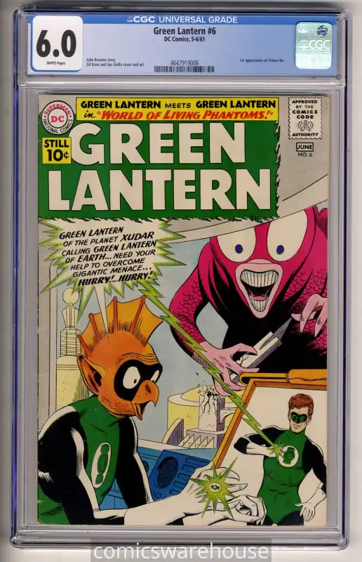 Green Lantern #6 (DC Comics, 1961), CGC 6.0 graded comic book, Universal Blue label — front cover in its holder