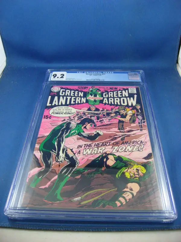 Green Lantern #77 (DC Comics, 1970), CGC 9.2 graded comic book, Universal Blue label — front cover in its holder