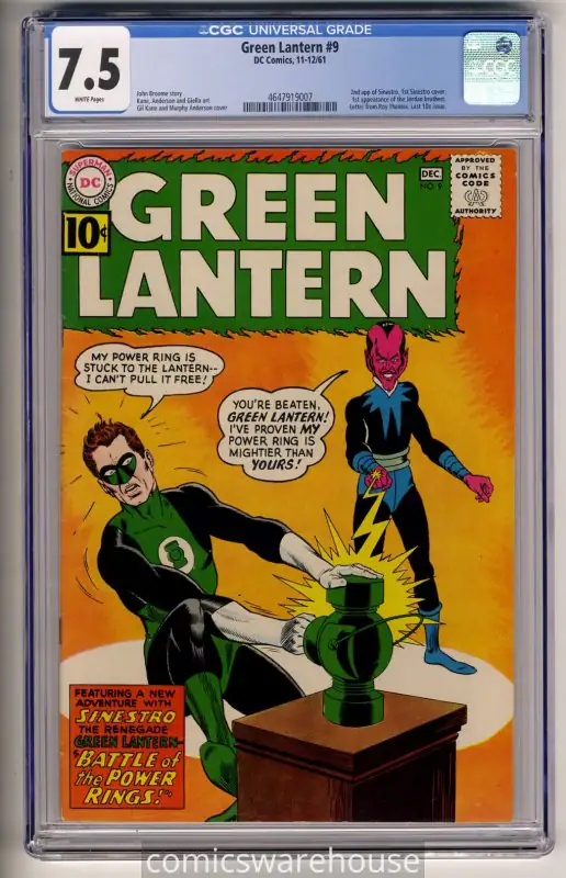 Green Lantern #9 (DC Comics, 1961), CGC 7.5 graded comic book, Universal Blue label — front cover in its holder