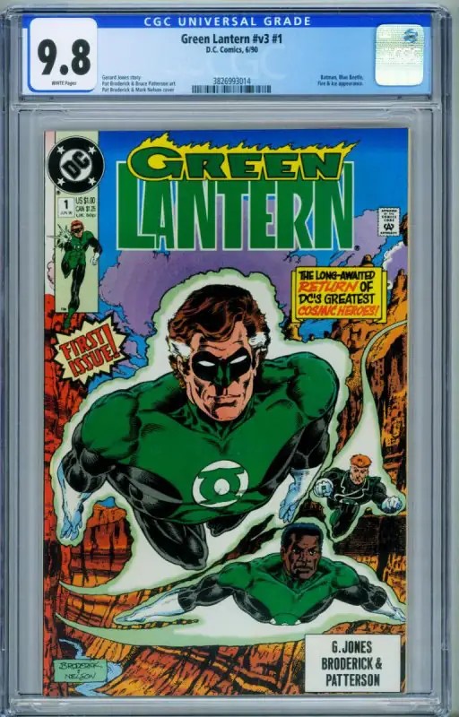 Green Lantern V.3 #1 (DC Comics, 1990), CGC 9.8 graded comic book, Universal Blue label — front cover in its holder