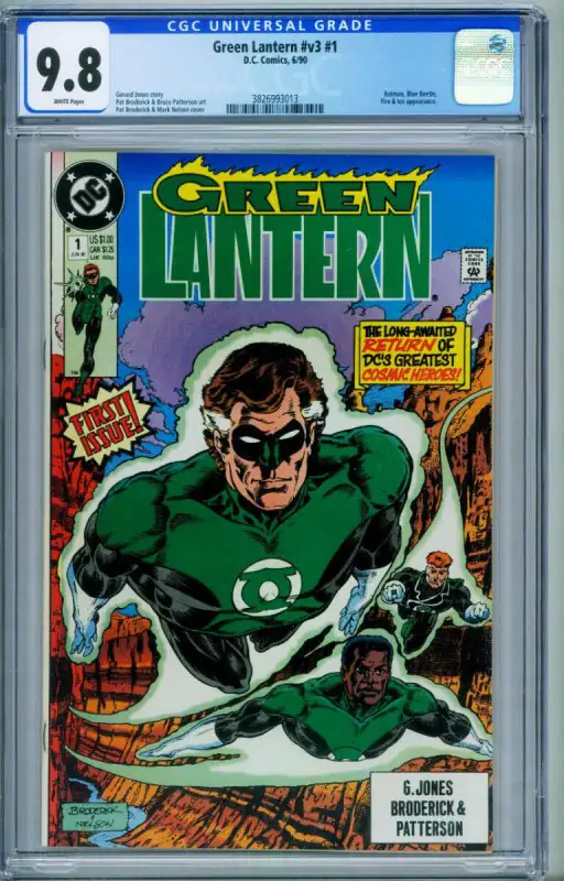Green Lantern V.3 #1 (DC Comics, 1990), CGC 9.8 graded comic book, Universal Blue label — front cover in its holder