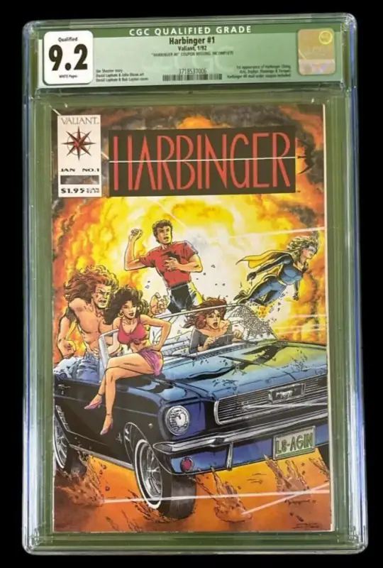 Harbinger #1 (Valiant Comics, 1992), CGC 9.2 graded comic book, Universal Blue label — front cover in its holder