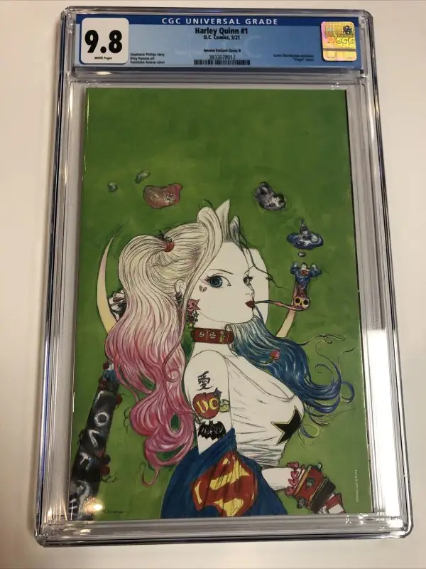 Harley Quinn #1 (DC Comics, 2021), CGC 9.8 graded comic book, Universal Blue label — front cover in its holder
