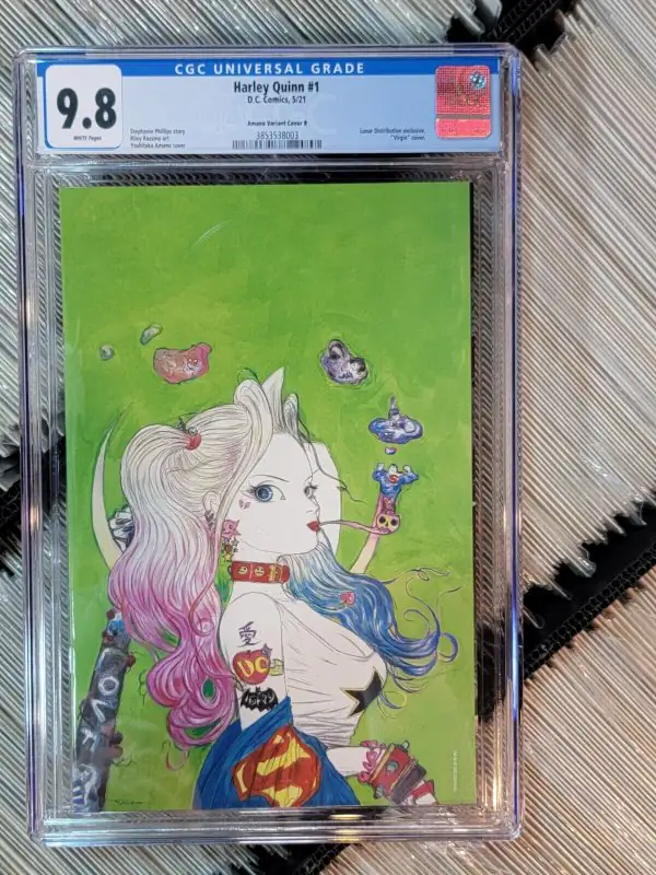Harley Quinn #1 (DC Comics, 2021), CGC 9.8 graded comic book, Universal Blue label — front cover in its holder