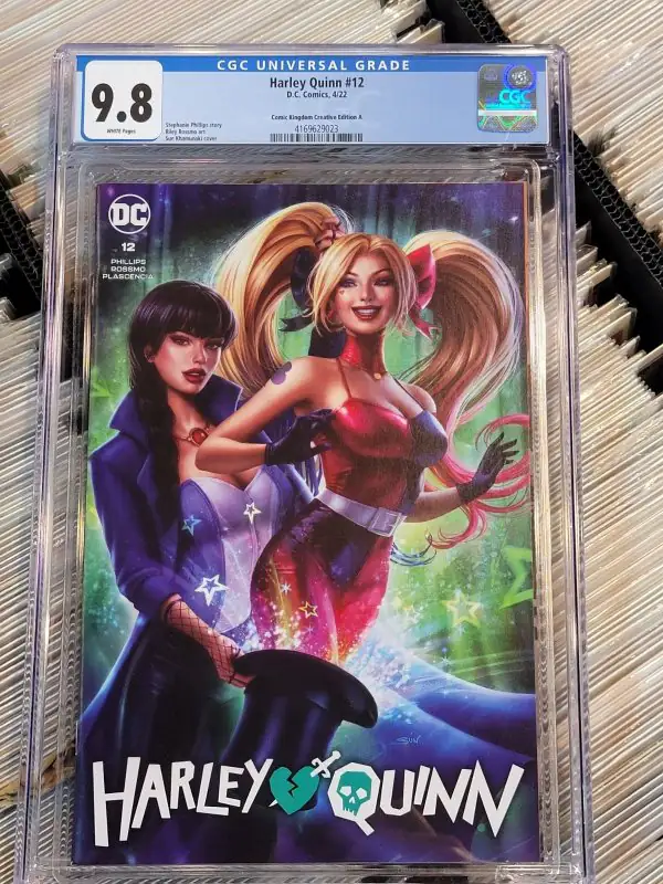 Harley Quinn #12 (DC Comics, 2022), CGC 9.8 graded comic book, Universal Blue label — front cover in its holder
