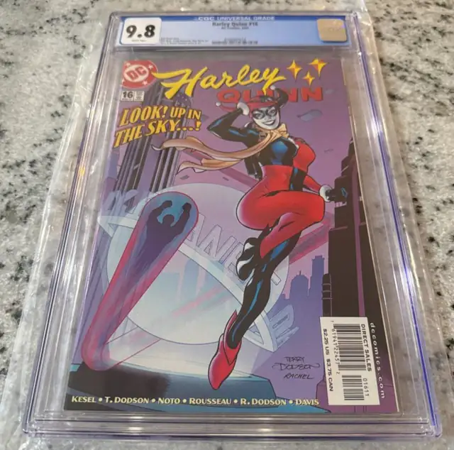 Harley Quinn #16 (DC Comics, 2002), CGC 9.8 graded comic book, Universal Blue label — front cover in its holder