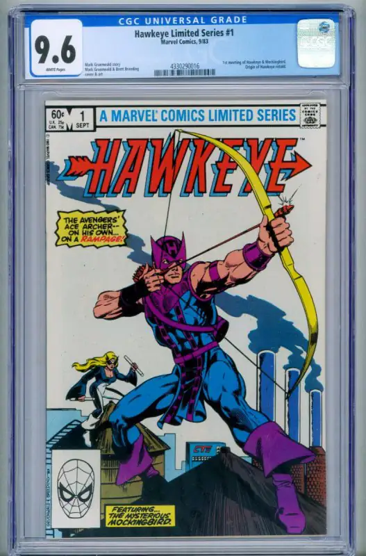 Hawkeye #1 (Marvel Comics, 1983), CGC 9.6 graded comic book, Universal Blue label — front cover in its holder