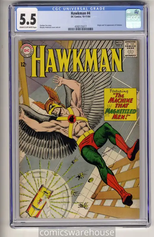 Hawkman #4 (DC Comics, 1964), CGC 5.5 graded comic book, Universal Blue label — front cover in its holder