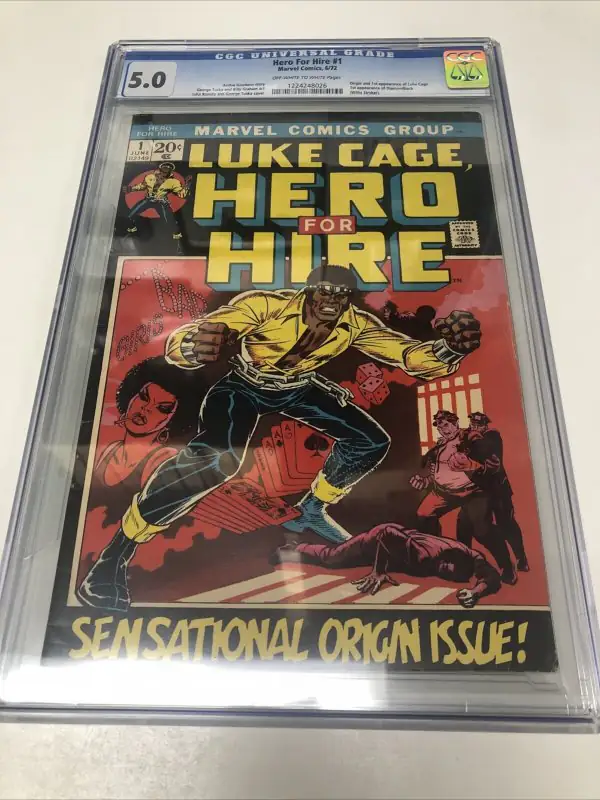Hero for Hire #1 (Marvel Comics, 1972), CGC 5.0 graded comic book, Universal Blue label — front cover in its holder