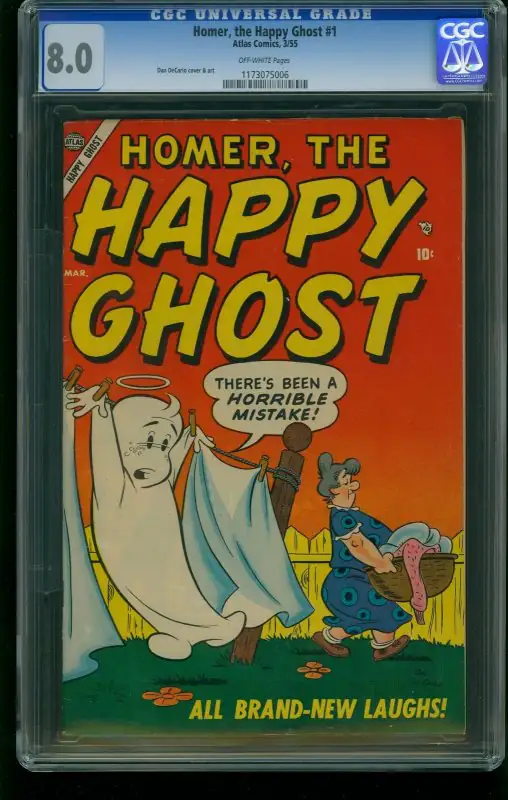 Homer, the Happy Ghost #1 (Atlas Comics, 1955), CGC 8.0 graded comic book, Universal Blue label — front cover in its holder